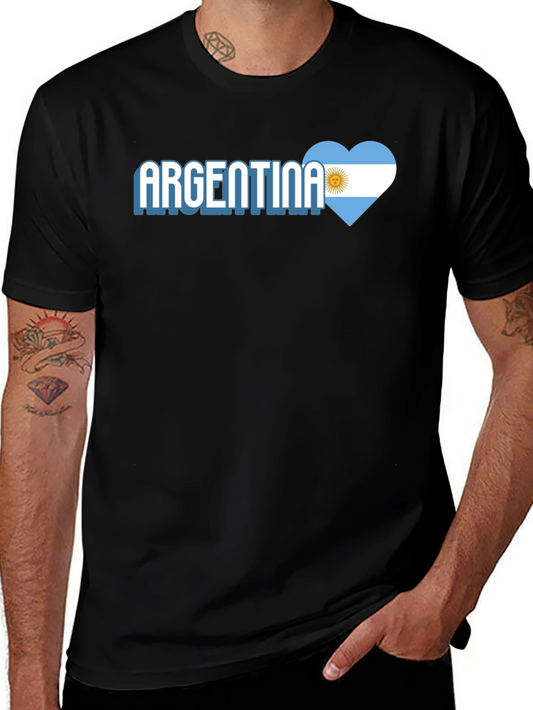 Argentina Flag Heart T-Shirt - Mens Black Tee