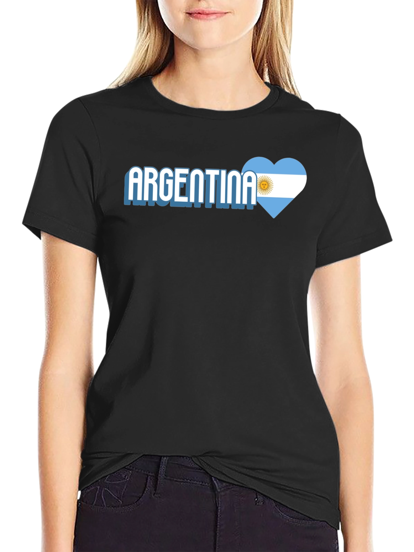Argentina Flag Heart T-Shirt - Mens Black Tee