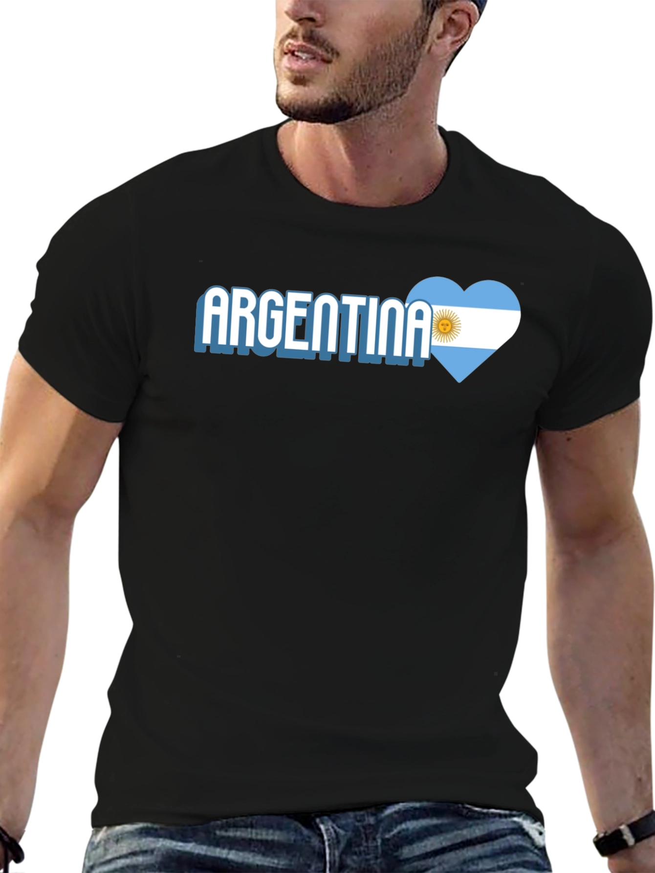 Argentina Flag Heart T-Shirt - Mens Black Tee