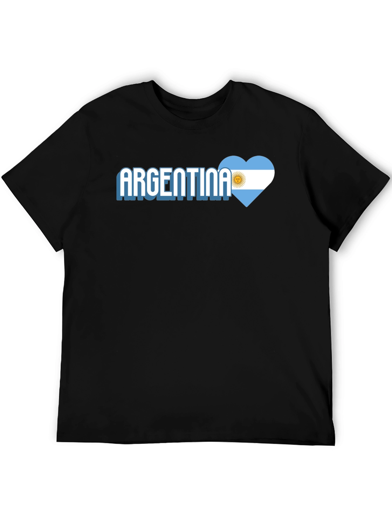 Argentina Flag Heart T-Shirt - Mens Black Tee