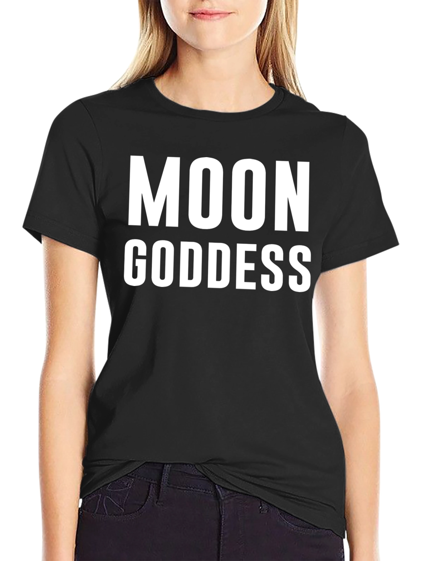 Moon Goddess Graphic Tee - Black Cotton T-Shirt