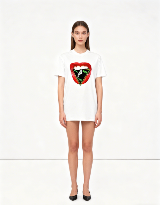 Red Lips Geometric Graphic T-Shirt - Edgy Trendy Casual Streetwear Tee