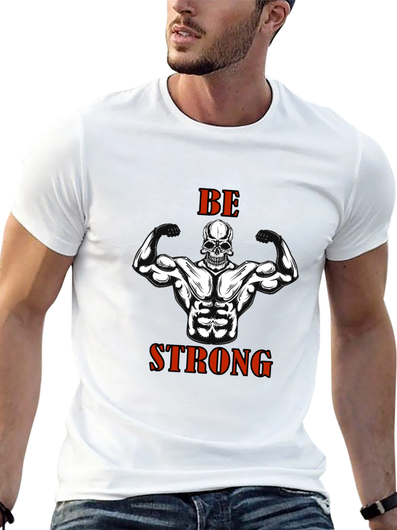 Be Strong Skull Muscle T-Shirt Gym Fitness