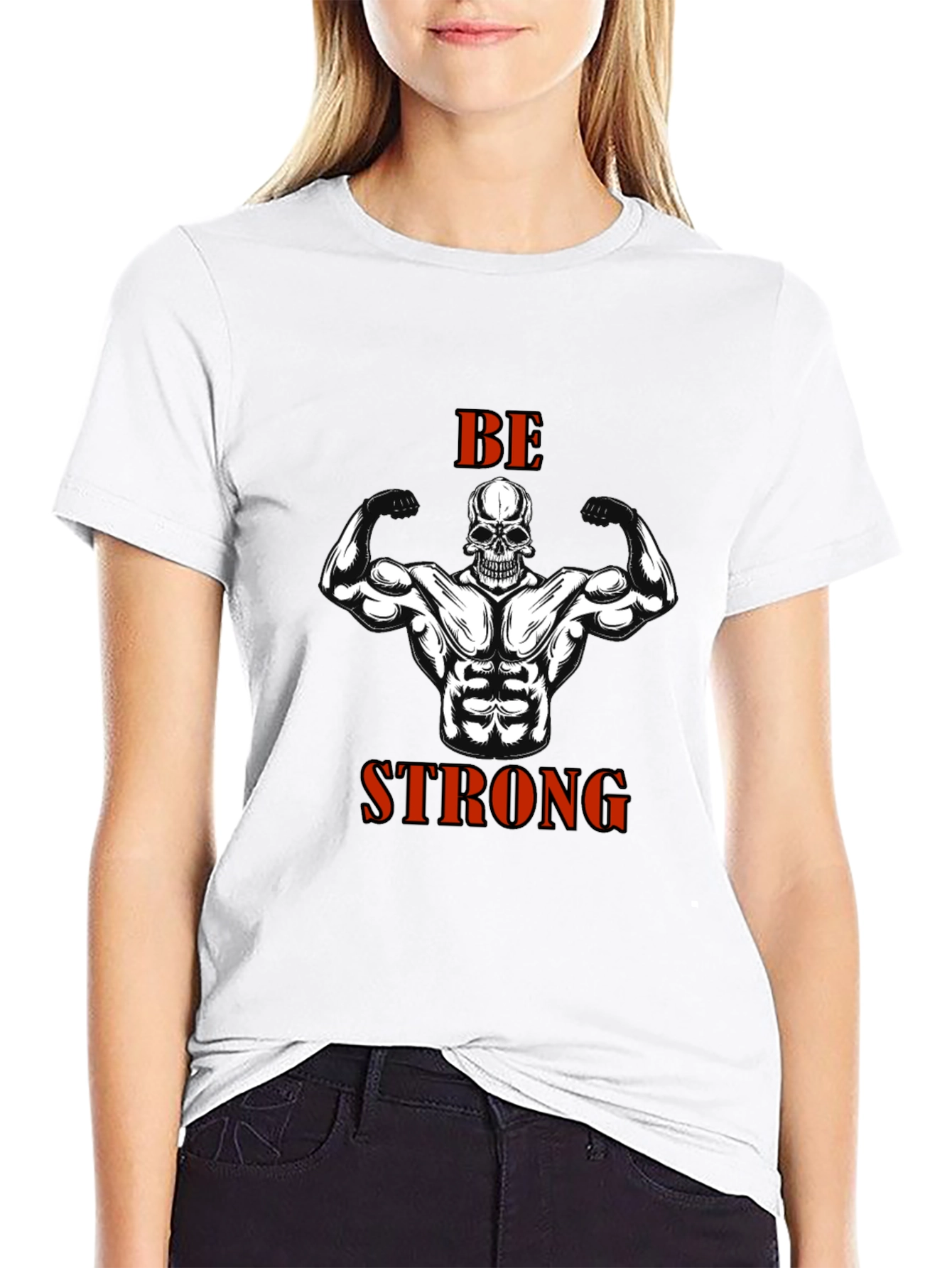 Be Strong Skull Muscle T-Shirt Gym Fitness