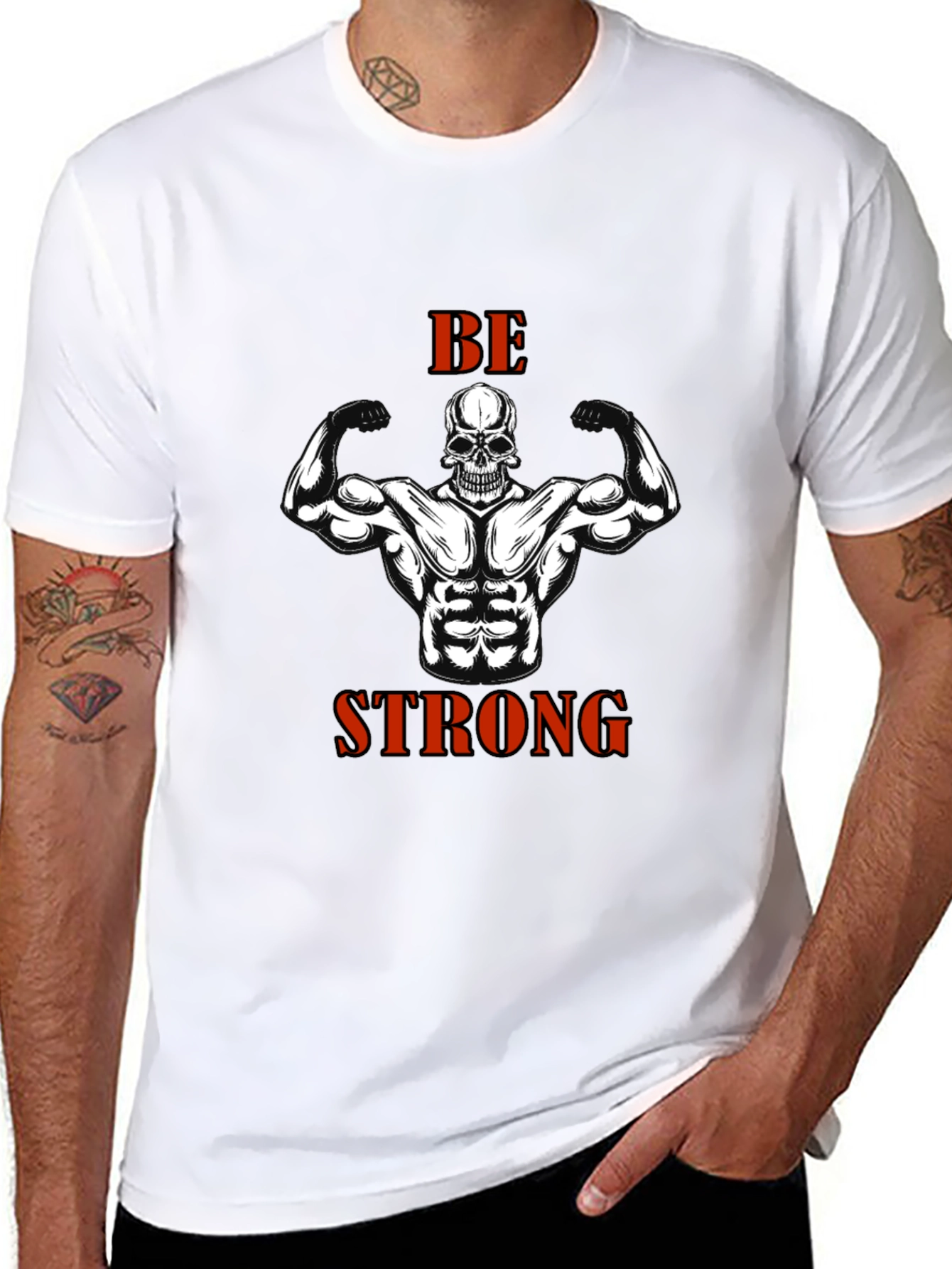 Be Strong Skull Muscle T-Shirt Gym Fitness