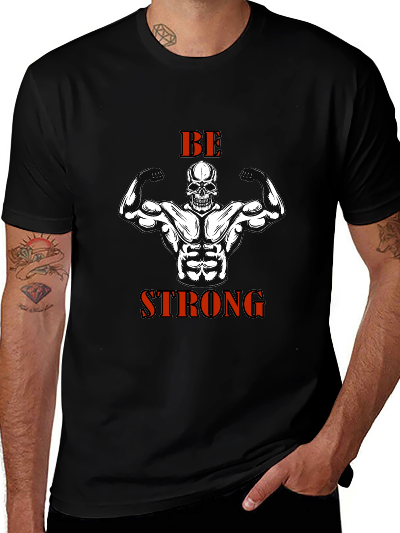 Be Strong Skull Muscle T-Shirt Gym Fitness