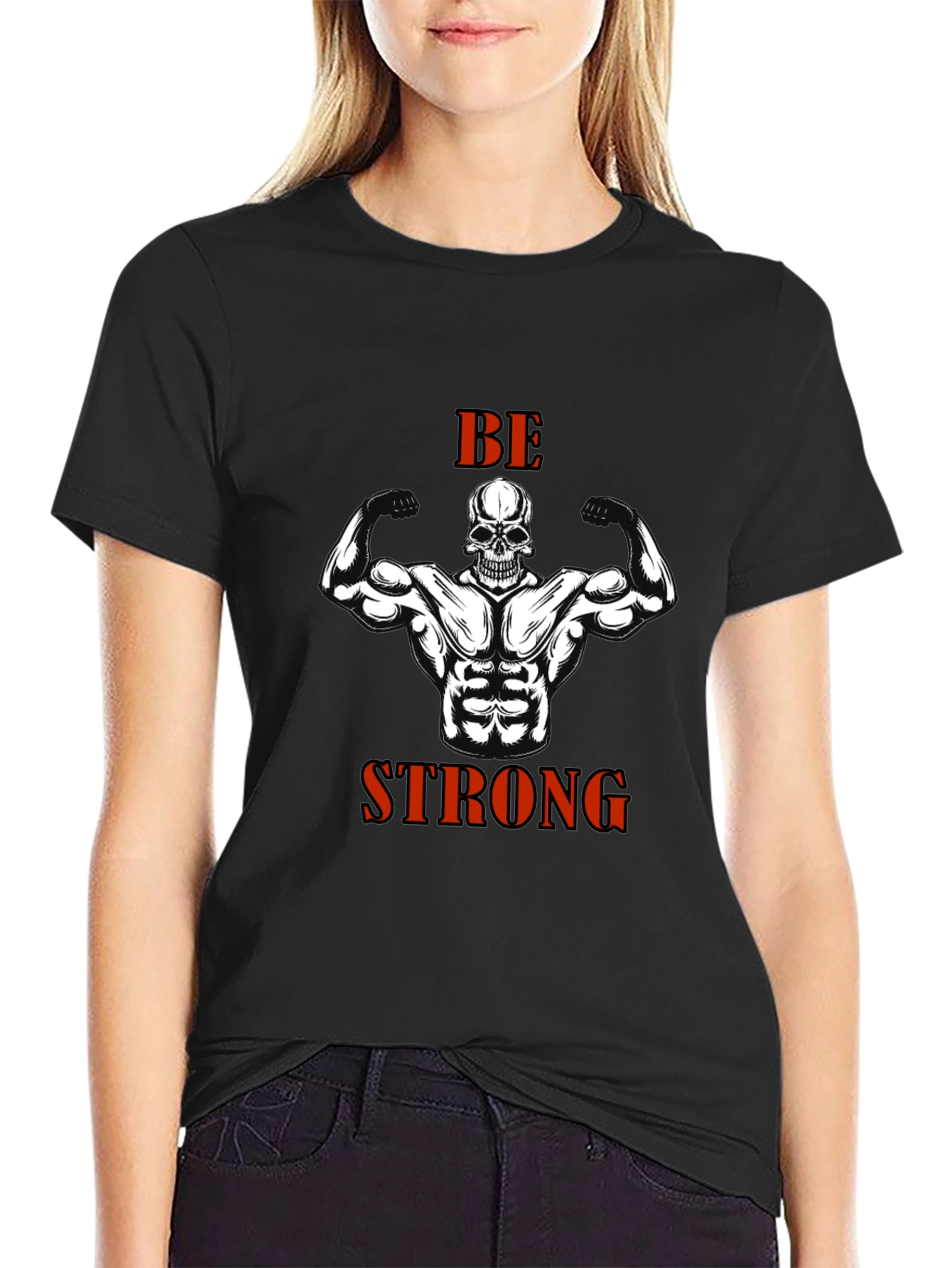 Be Strong Skull Muscle T-Shirt Gym Fitness