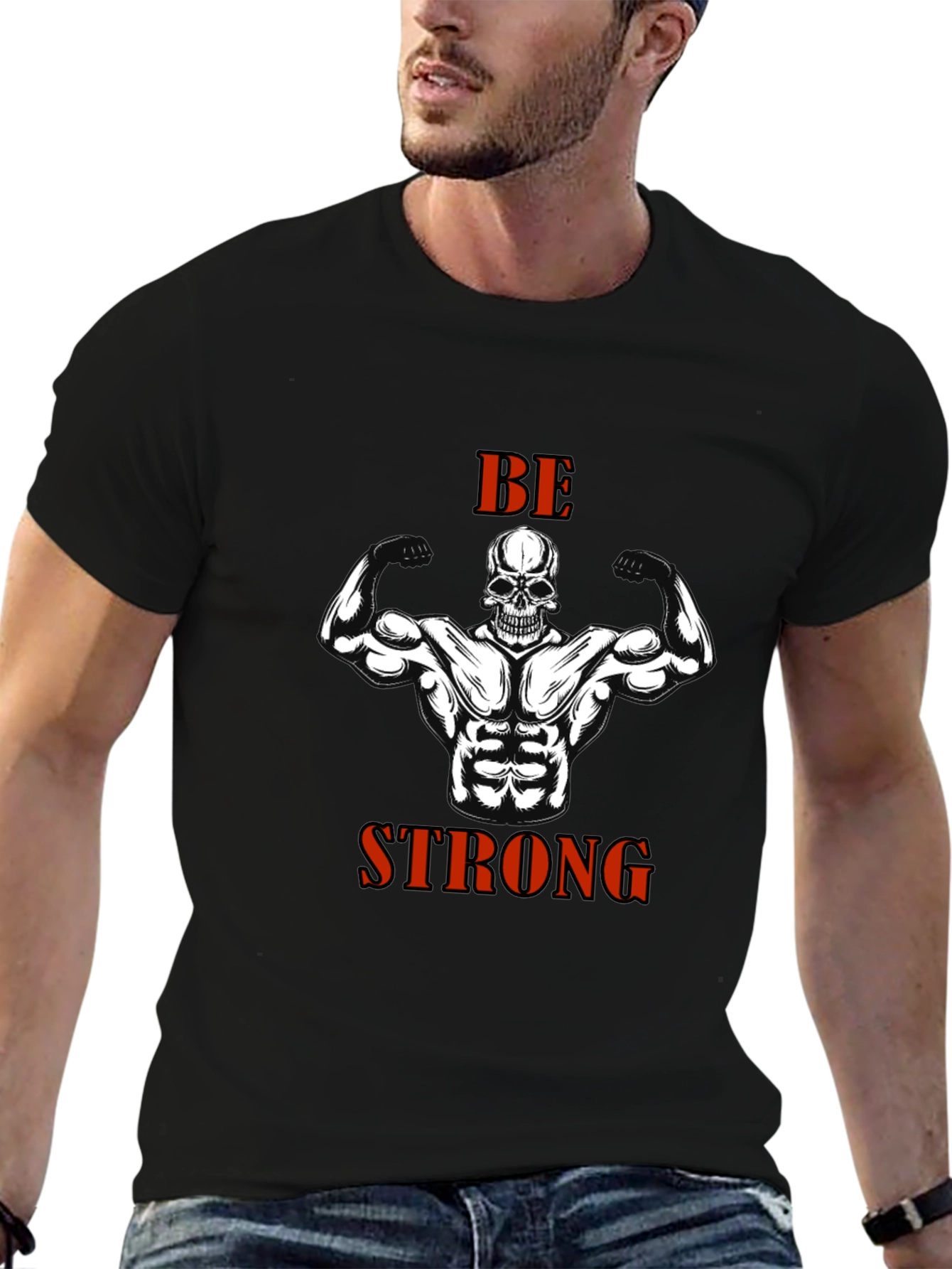 Be Strong Skull Muscle T-Shirt Gym Fitness