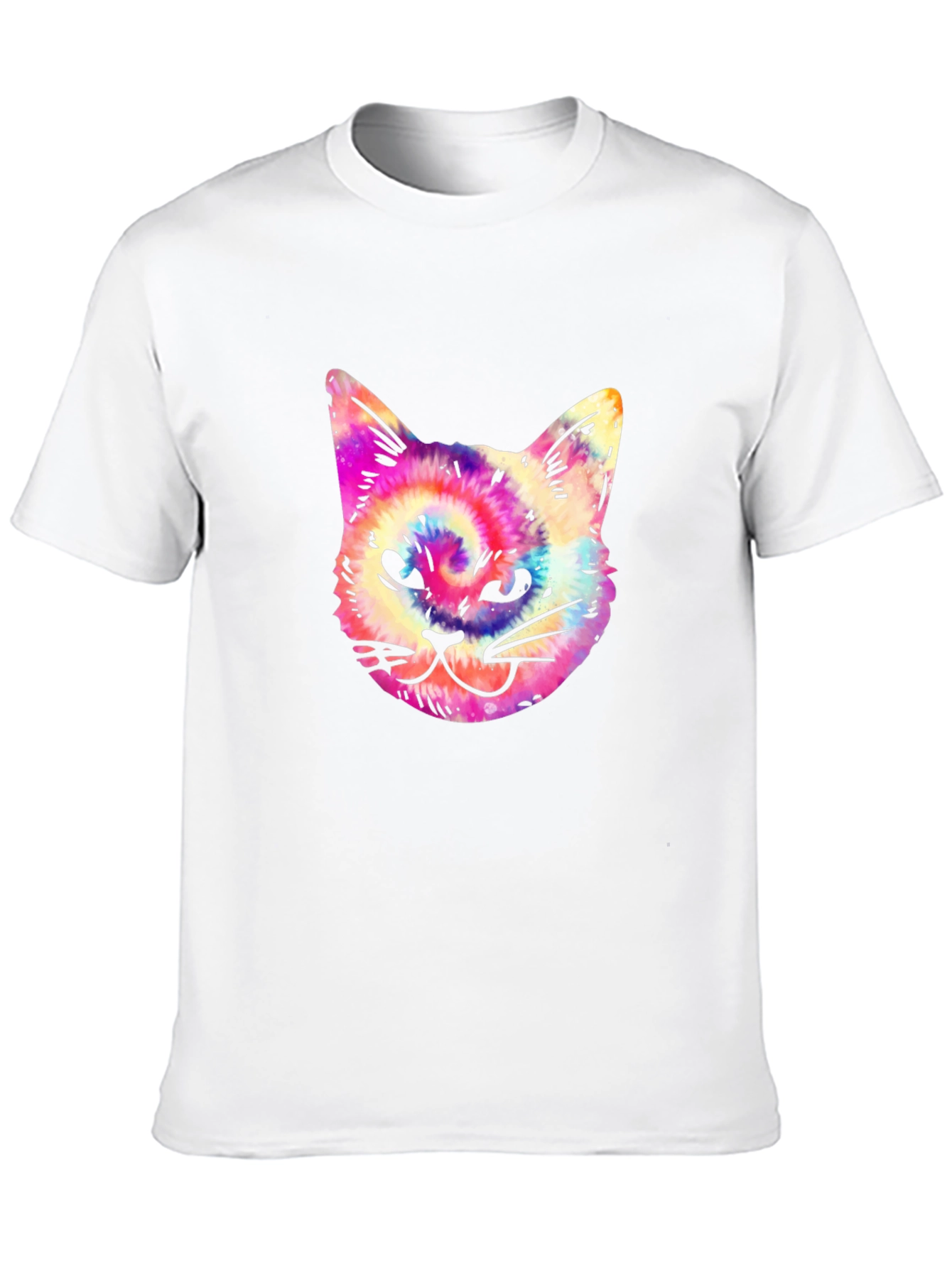 Tie Dye Cat Graphic Print Mens Black T-Shirt