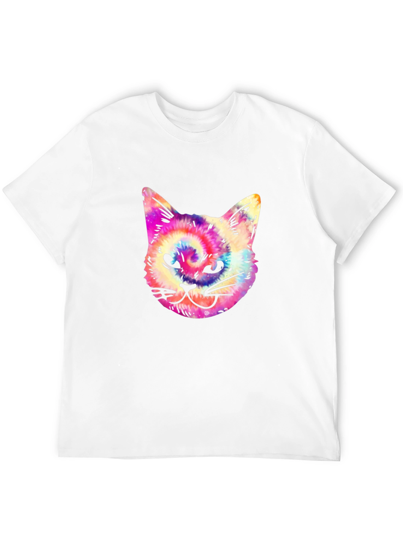 Tie Dye Cat Graphic Print Mens Black T-Shirt