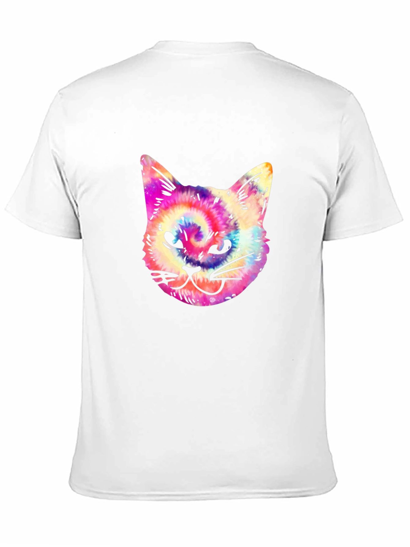 Tie Dye Cat Graphic Print Mens Black T-Shirt