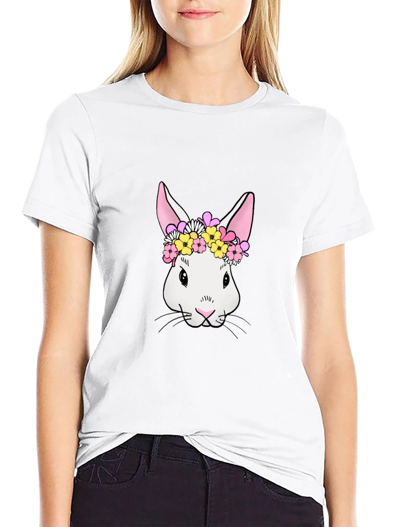 Bunny Floral Crown T-Shirt - Cute Easter Tee