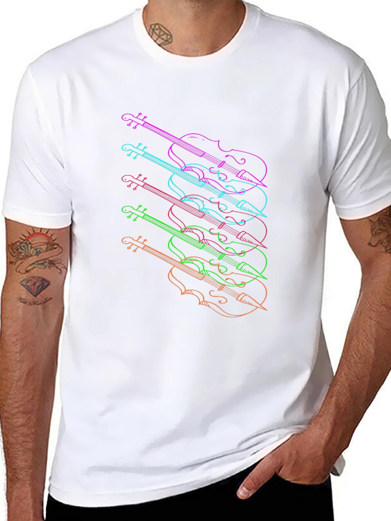 Violin Stack Graphic Tee - Musicians Black T-Shirt