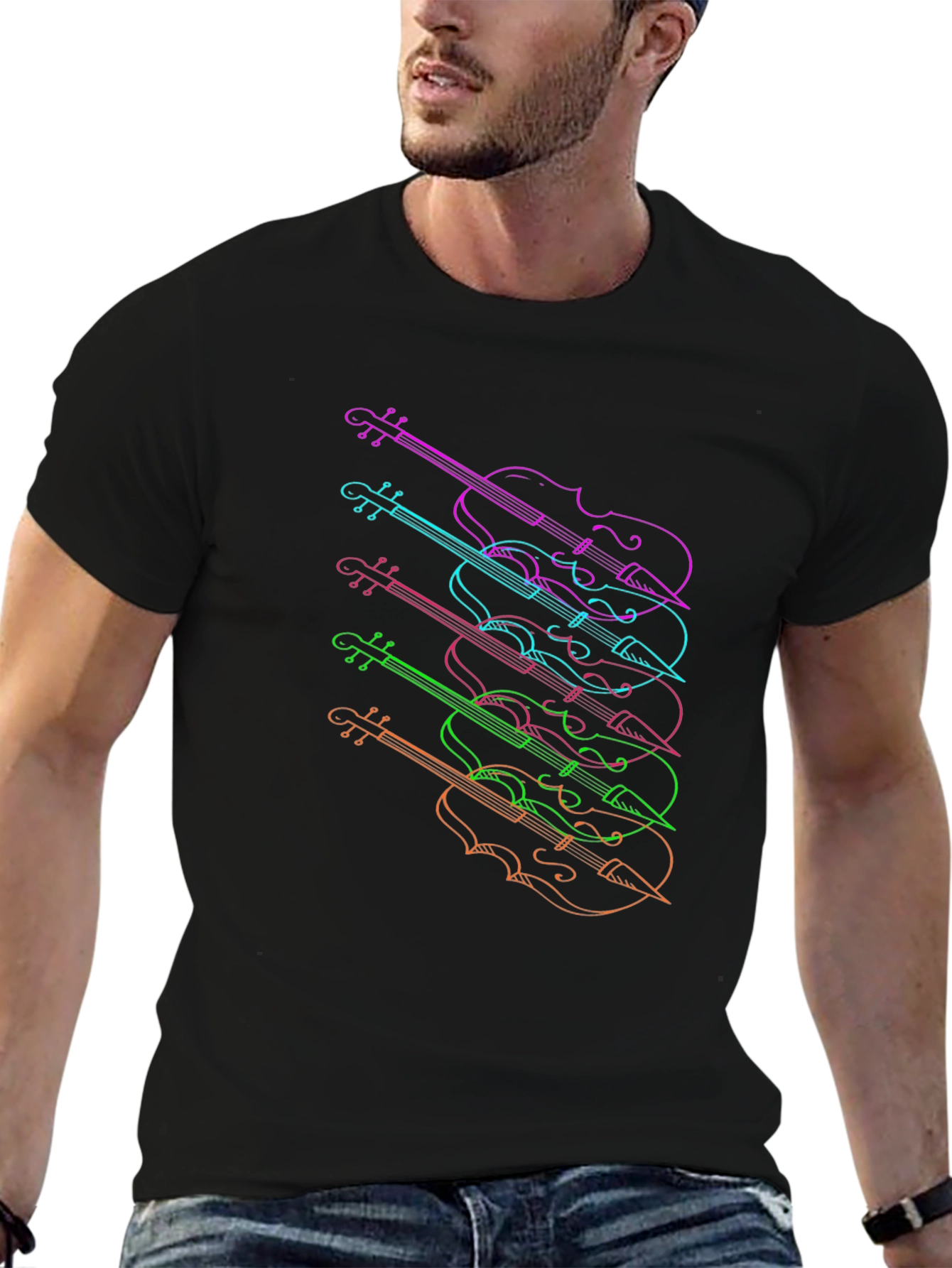 Violin Stack Graphic Tee - Musicians Black T-Shirt