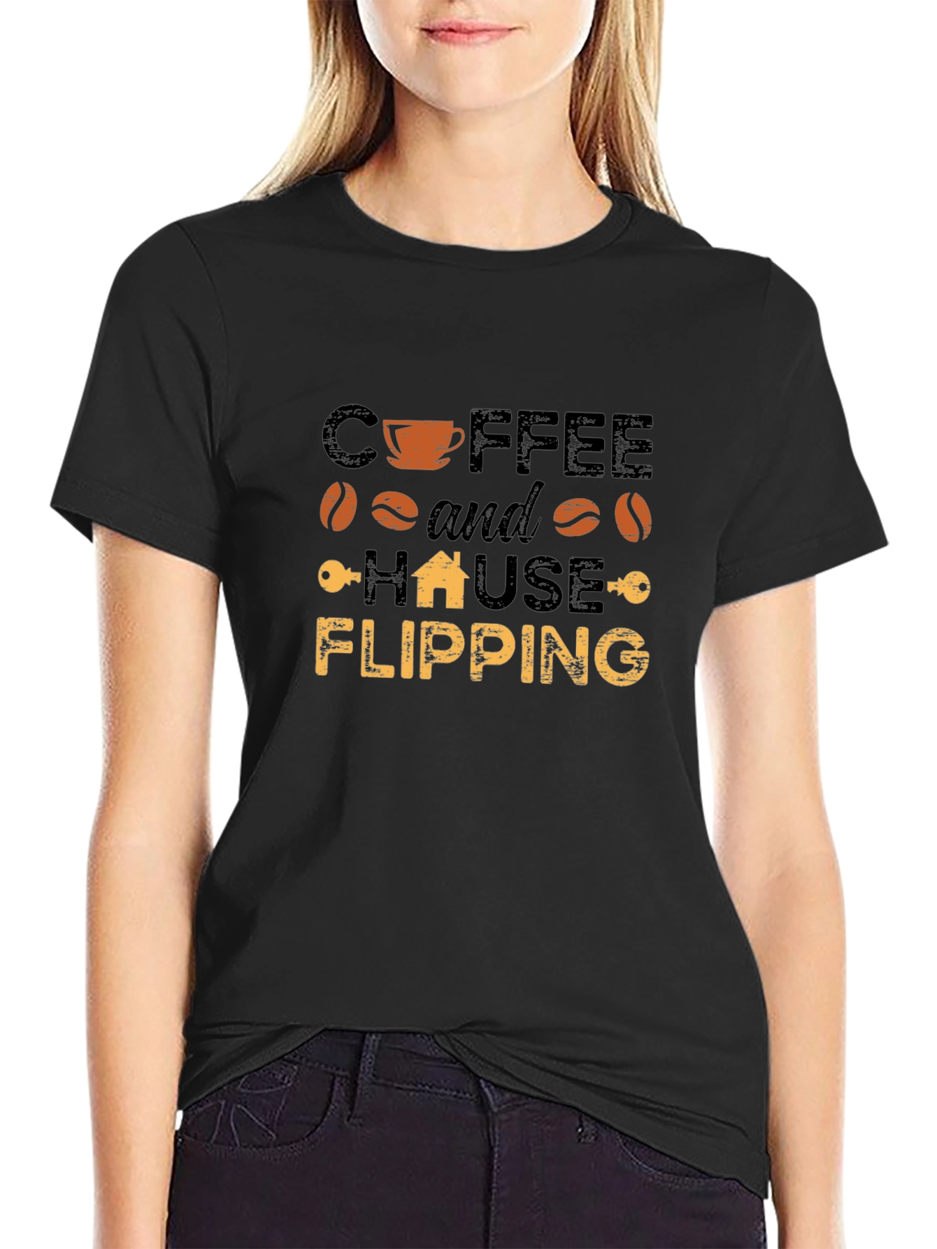Coffee and House Flipping Black T-Shirt