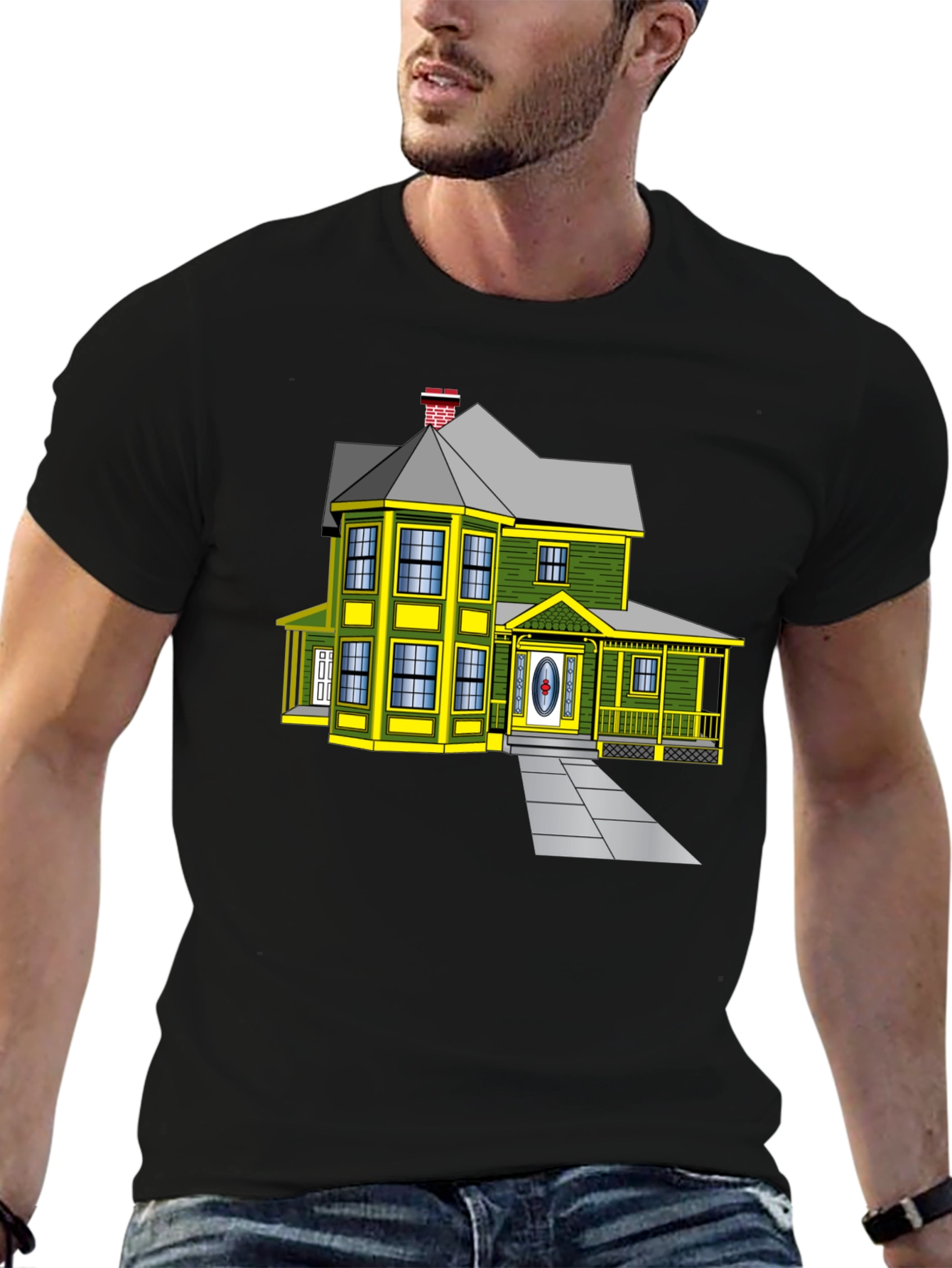 Cartoon House Graphic Tee | Novelty Design Shirt