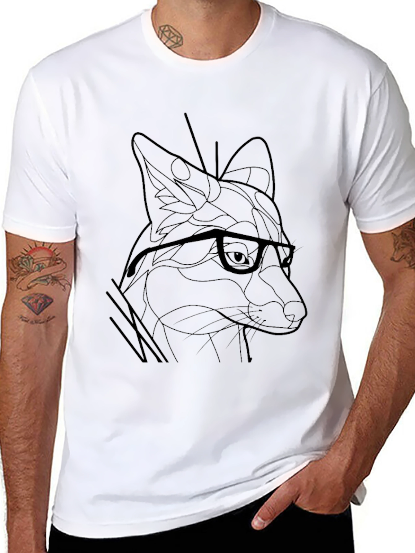 Fox in Glasses Graphic Tee - Stylish Black T-Shirt