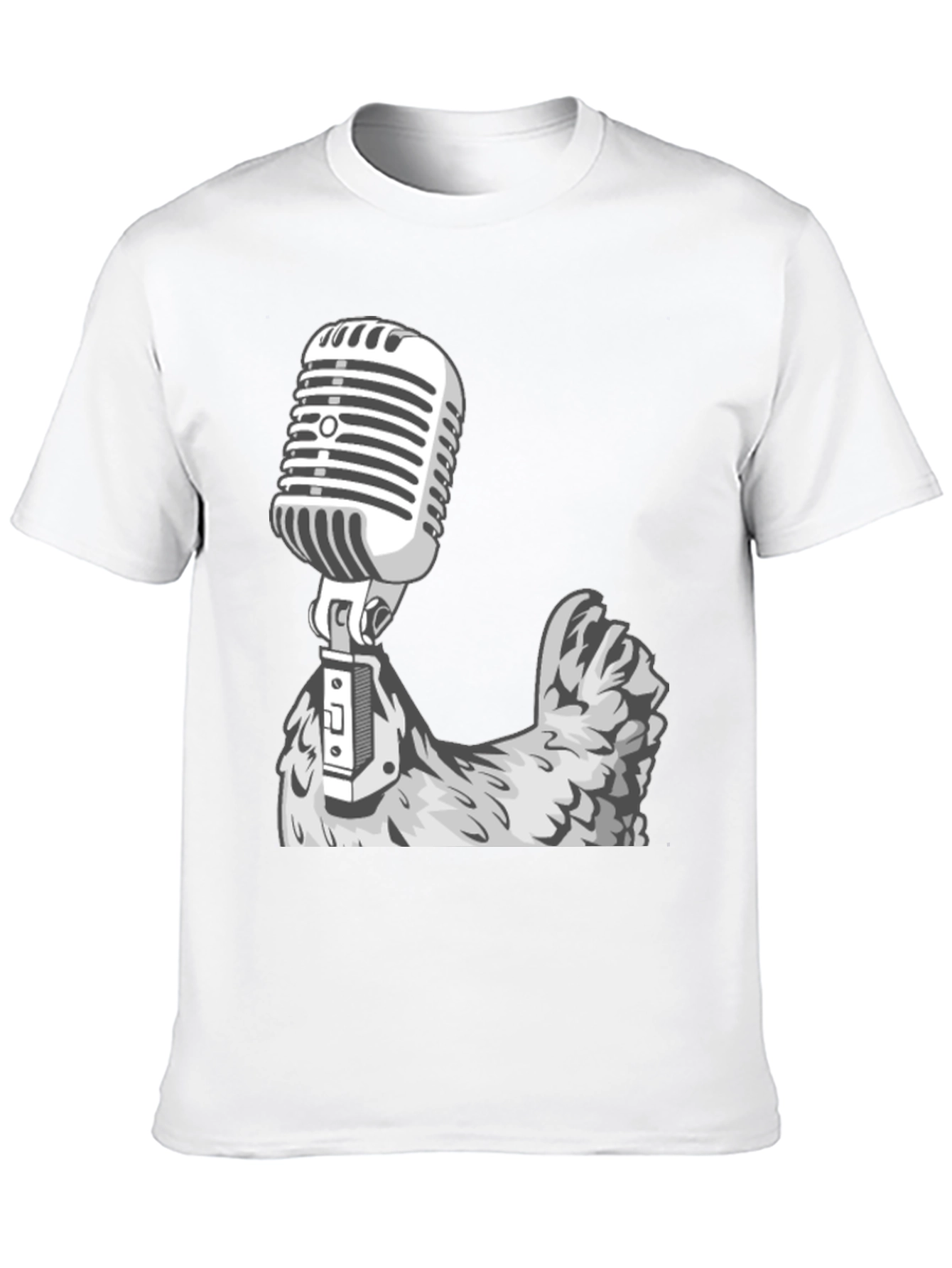 Retro Mic Chicken Graphic Tee - Cool Black T-Shirt