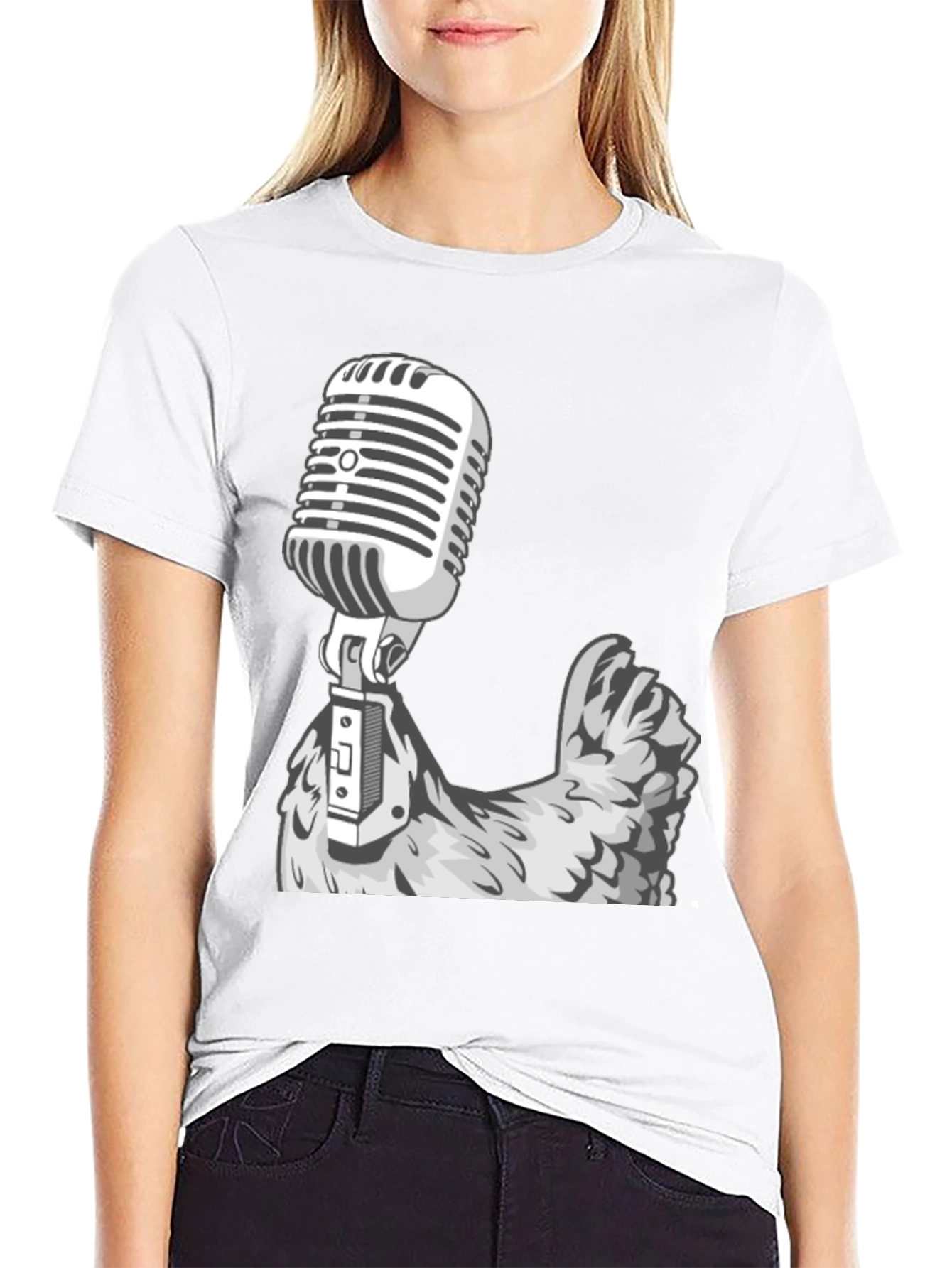Retro Mic Chicken Graphic Tee - Cool Black T-Shirt