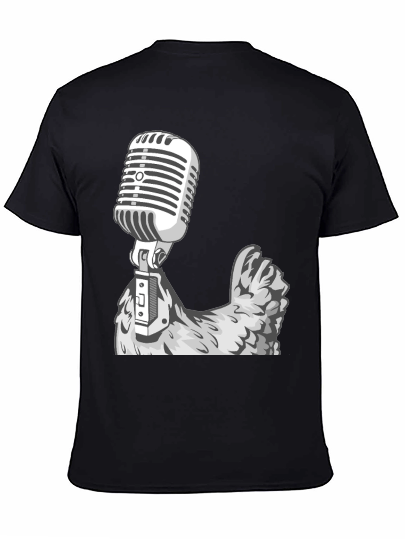 Retro Mic Chicken Graphic Tee - Cool Black T-Shirt