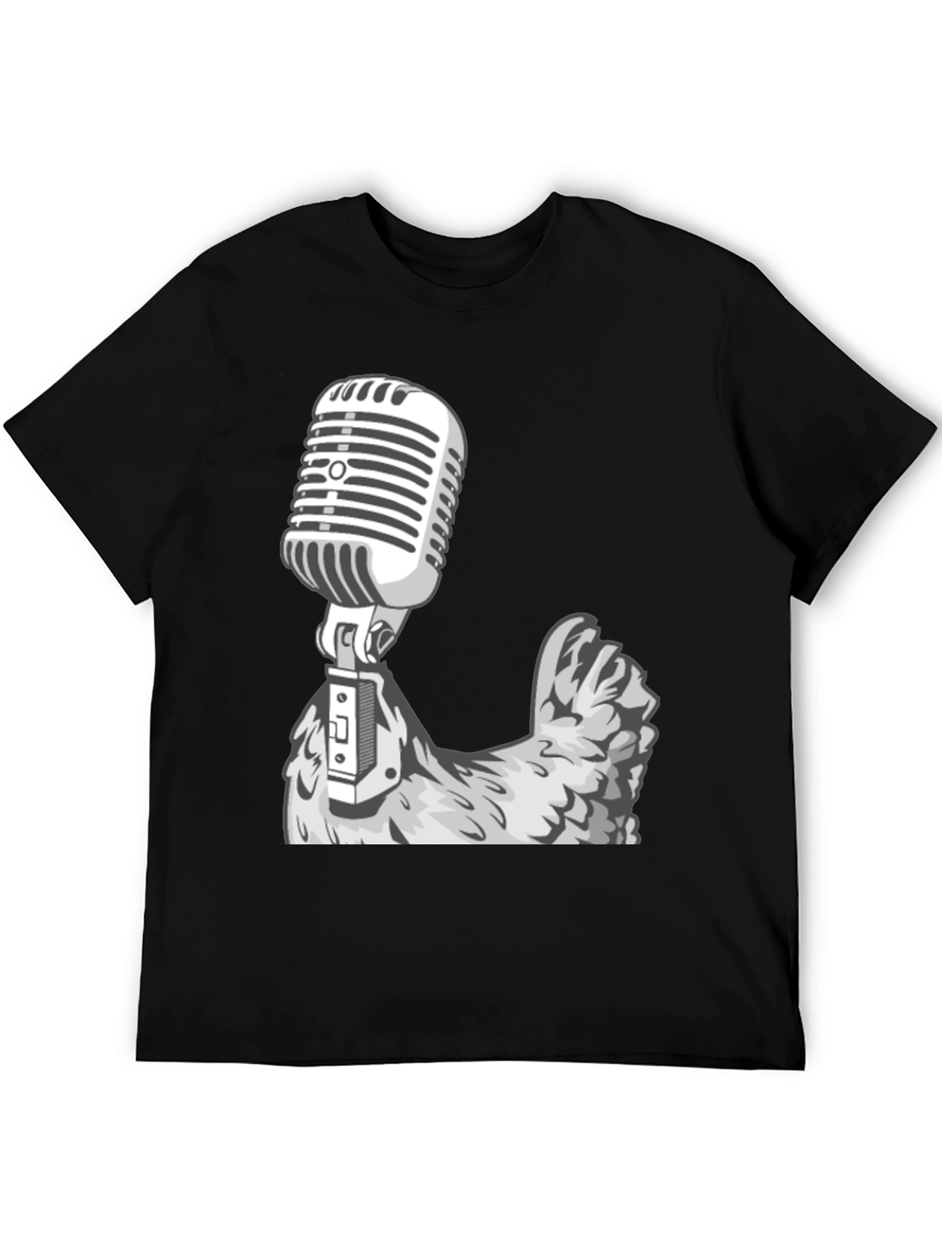 Retro Mic Chicken Graphic Tee - Cool Black T-Shirt