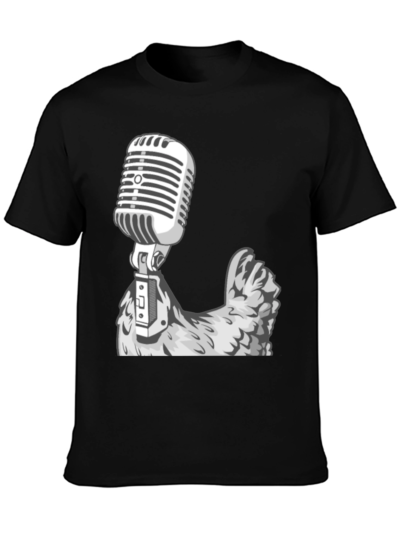 Retro Mic Chicken Graphic Tee - Cool Black T-Shirt