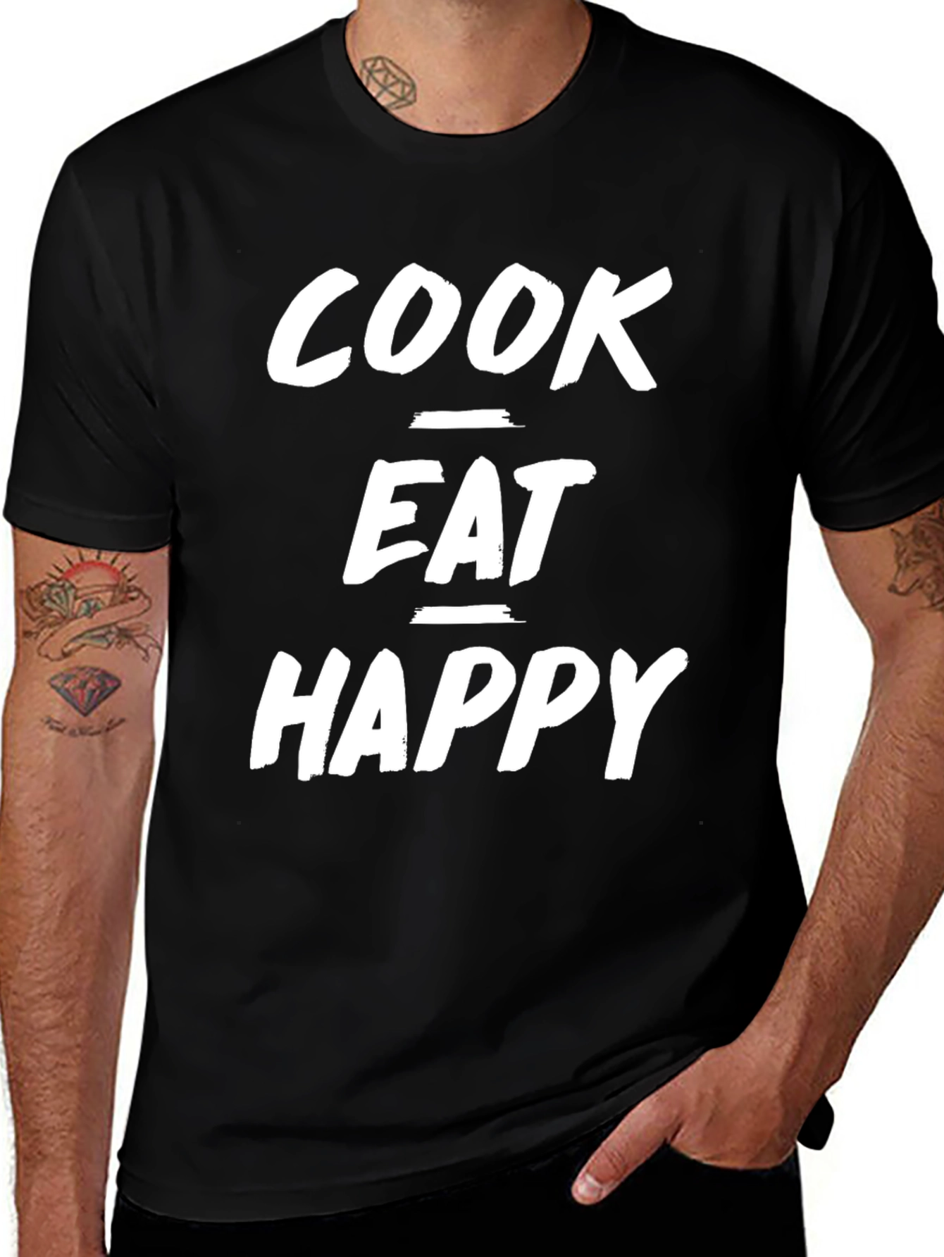 Cook Eat Happy T-Shirt - Black Graphic Tee