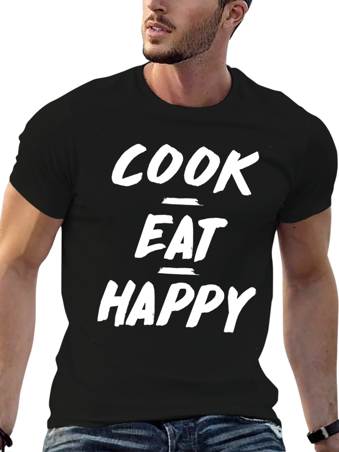 Cook Eat Happy T-Shirt - Black Graphic Tee