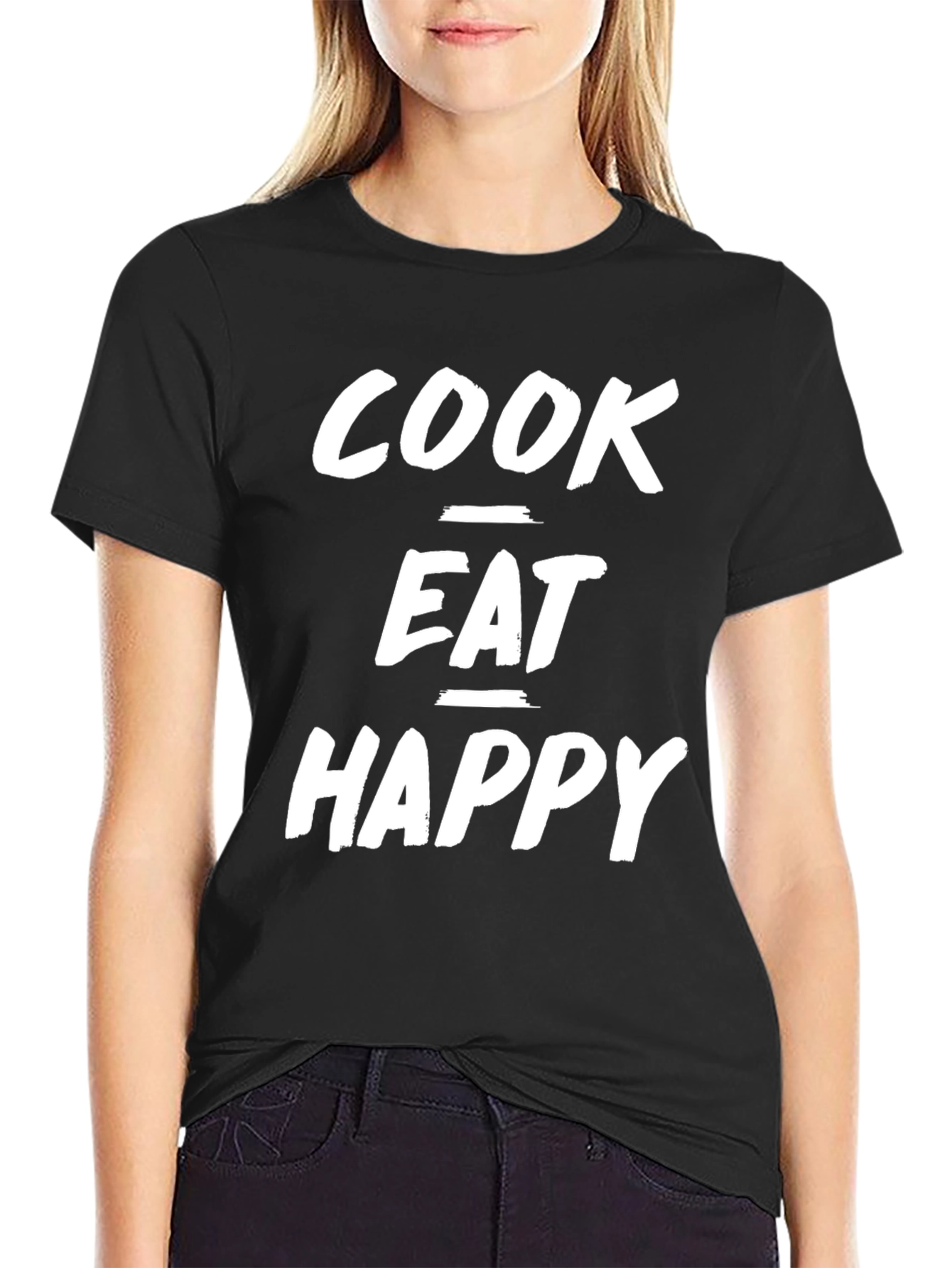 Cook Eat Happy T-Shirt - Black Graphic Tee