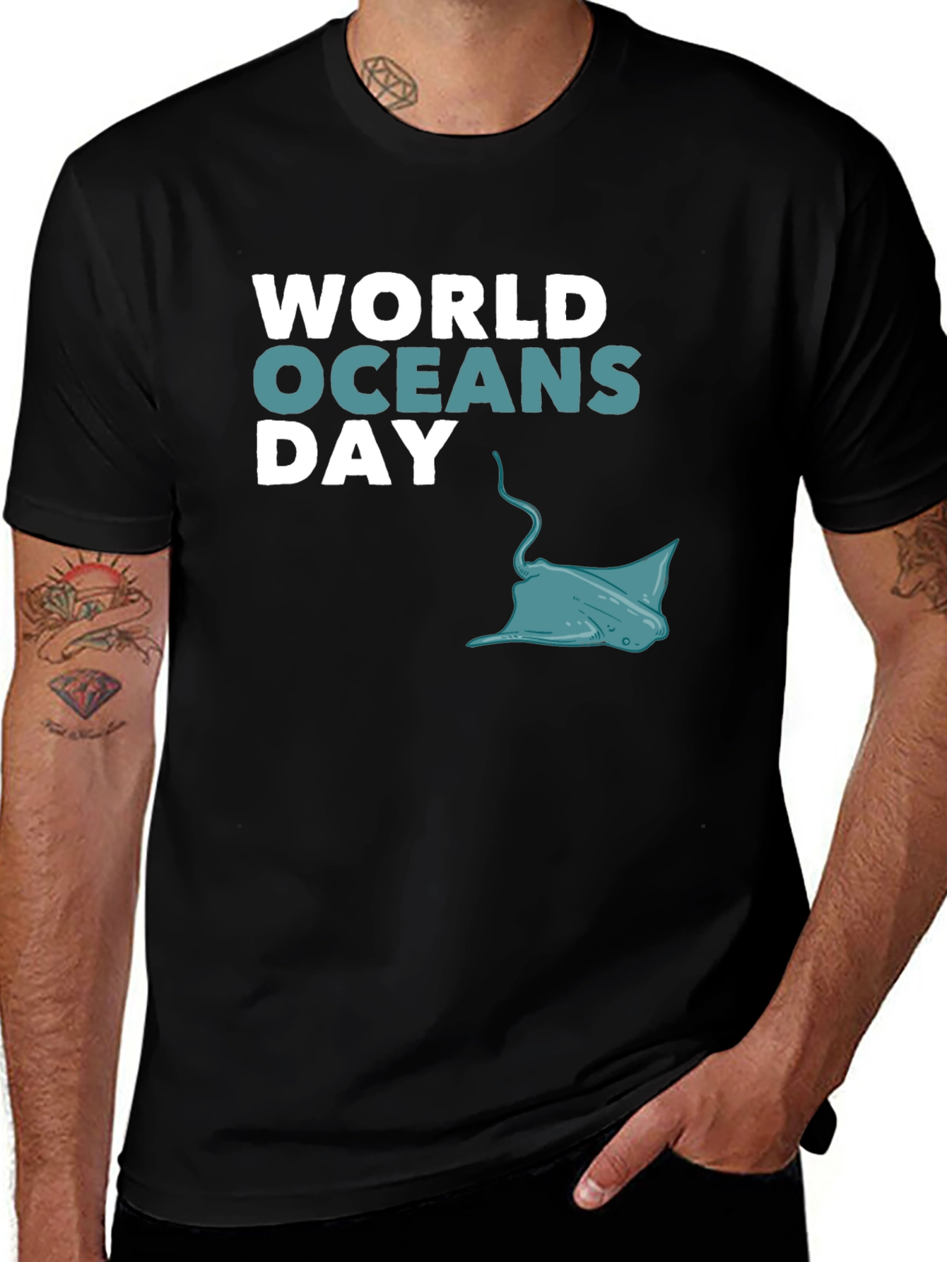 World Oceans Day Black Graphic T-Shirt