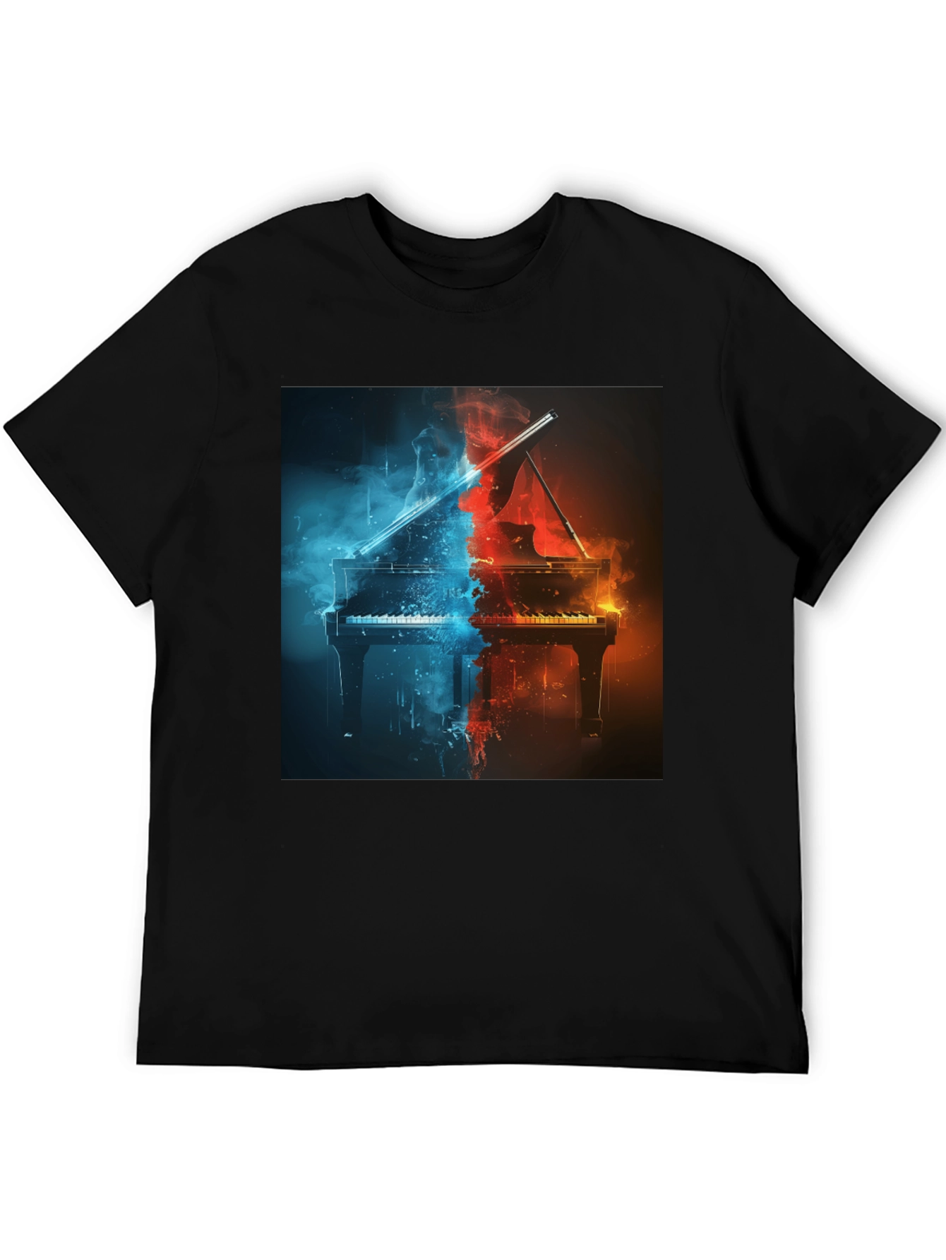 Fiery Piano Graphic Tee - Music Lovers Black T-Shirt