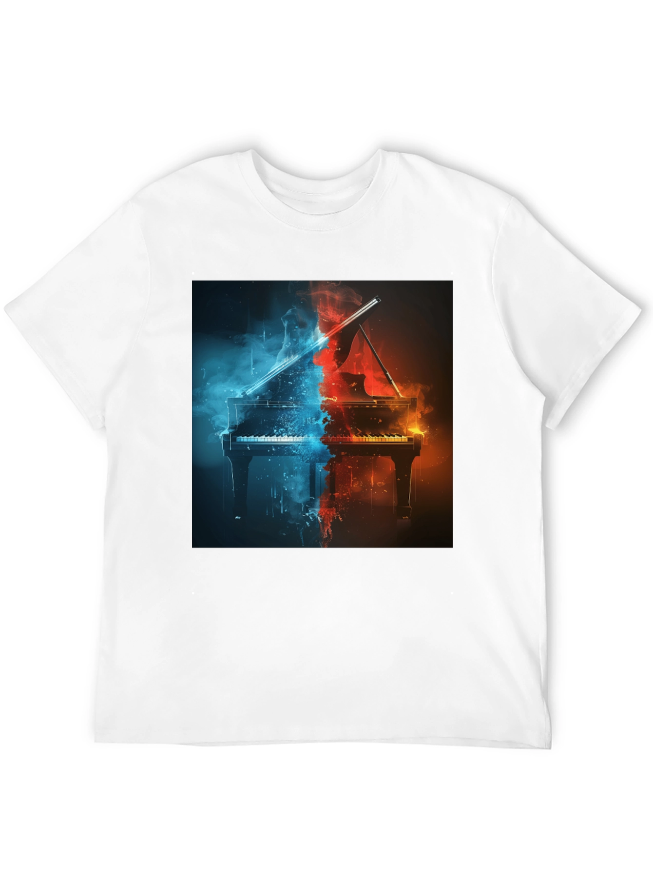 Fiery Piano Graphic Tee - Music Lovers Black T-Shirt