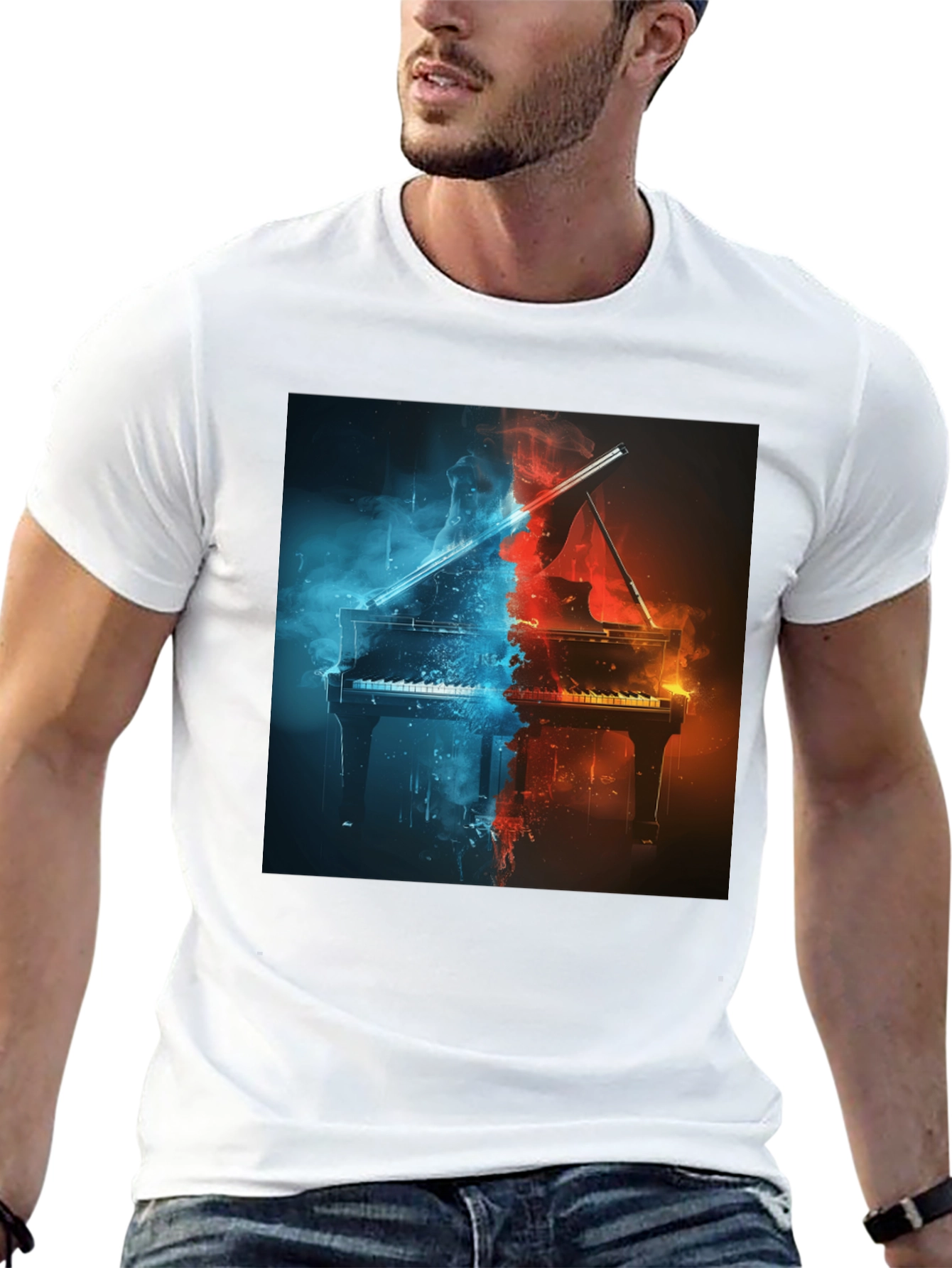 Fiery Piano Graphic Tee - Music Lovers Black T-Shirt