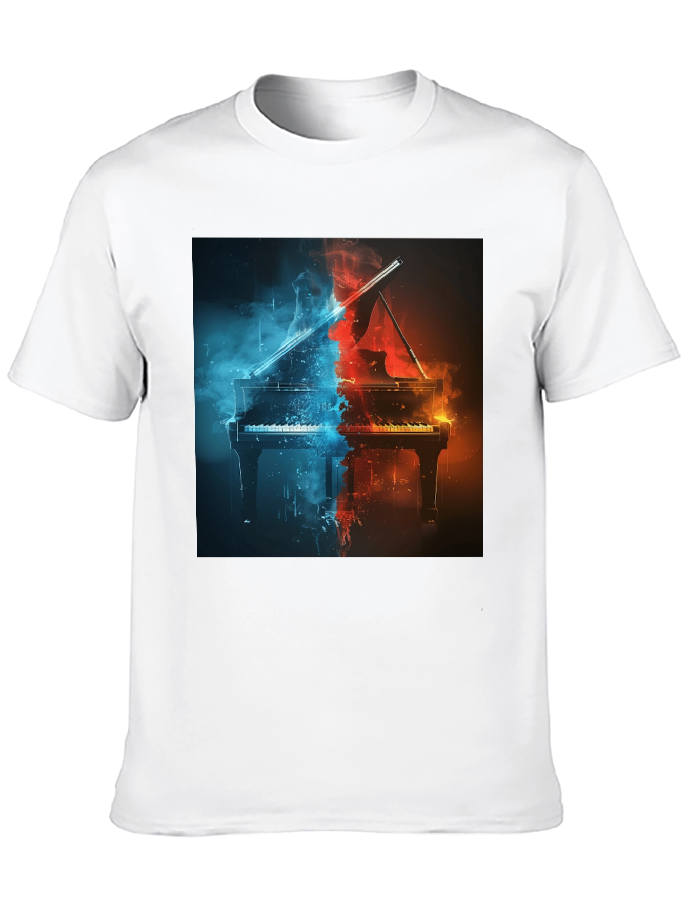 Fiery Piano Graphic Tee - Music Lovers Black T-Shirt