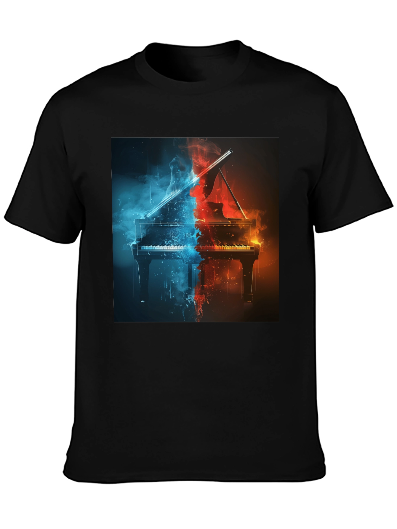 Fiery Piano Graphic Tee - Music Lovers Black T-Shirt