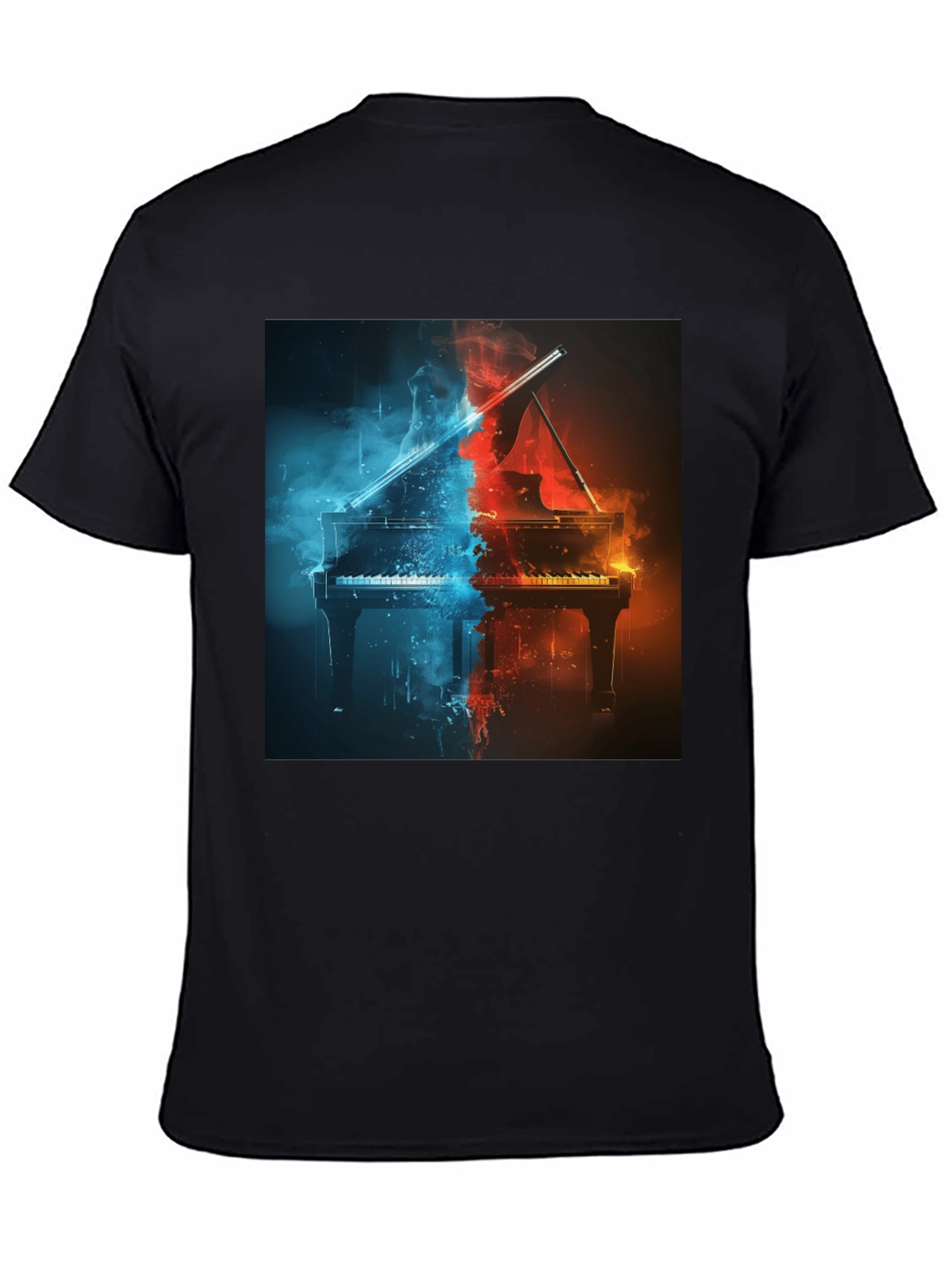 Fiery Piano Graphic Tee - Music Lovers Black T-Shirt