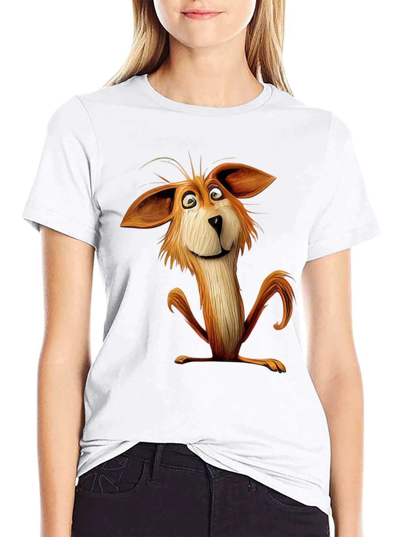 Cartoon Fox Graphic Black T-Shirt