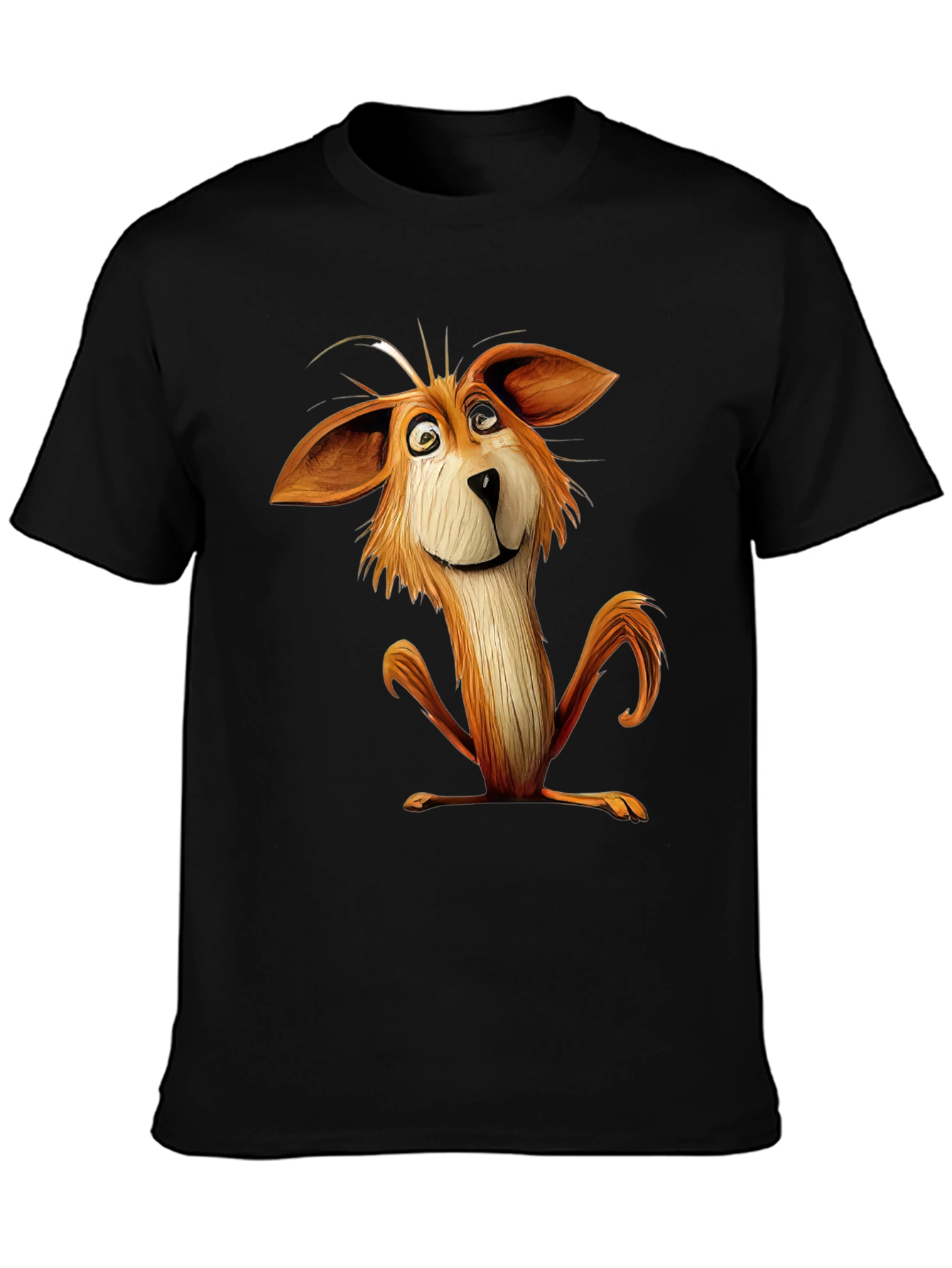 Cartoon Fox Graphic Black T-Shirt