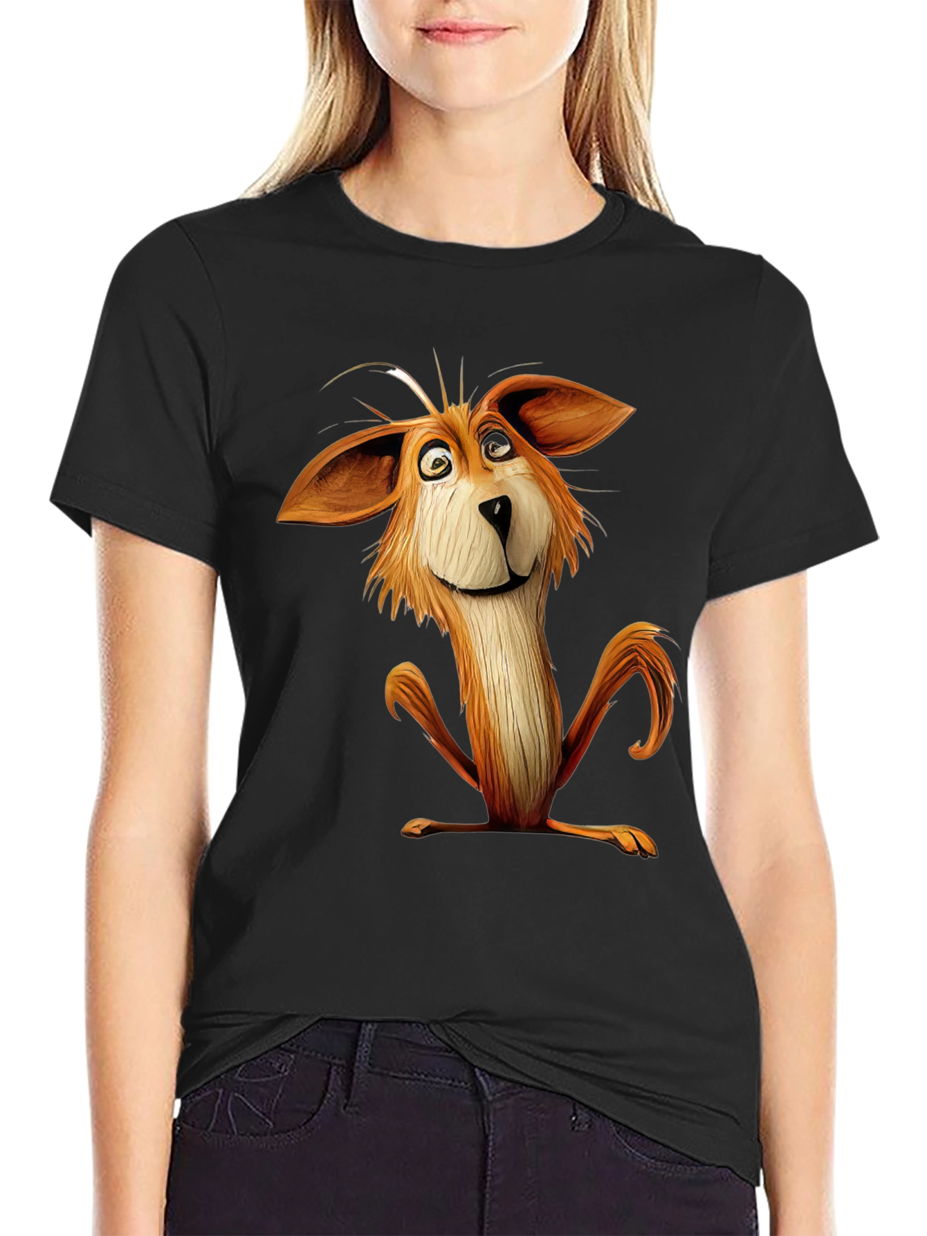 Cartoon Fox Graphic Black T-Shirt