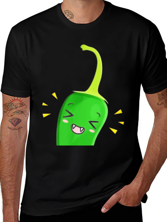 Kawaii Green Pepper Black T-Shirt