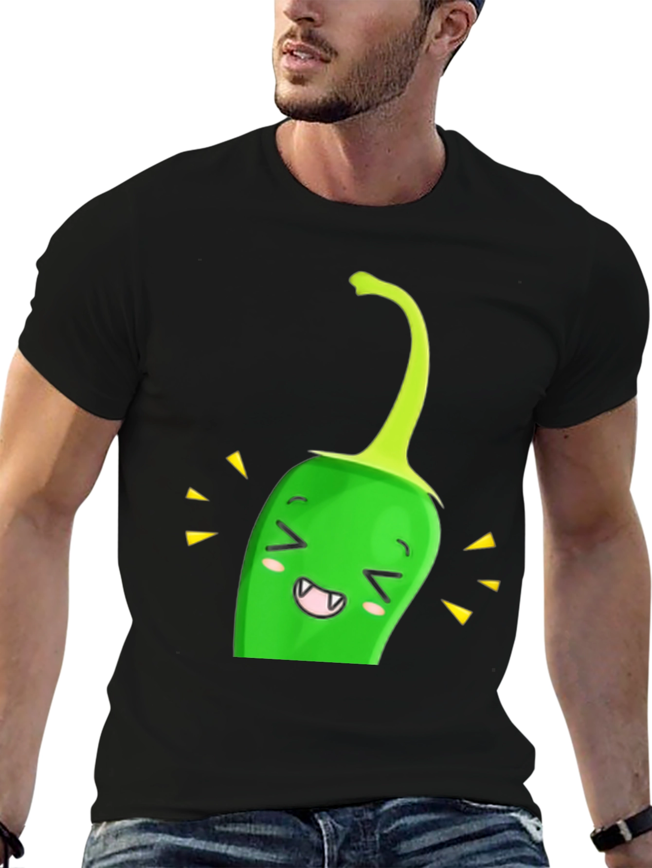 Kawaii Green Pepper Black T-Shirt