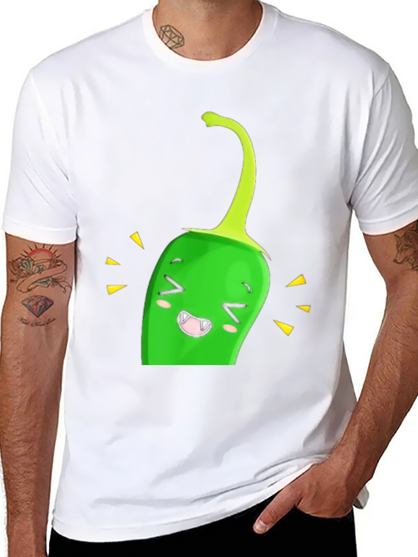 Kawaii Green Pepper Black T-Shirt