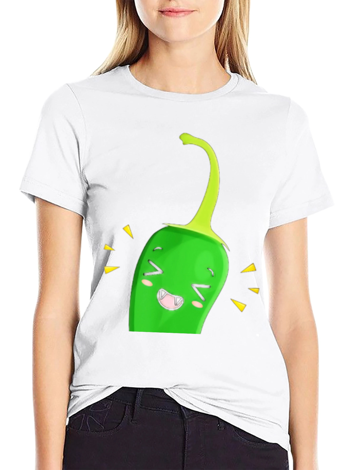 Kawaii Green Pepper Black T-Shirt