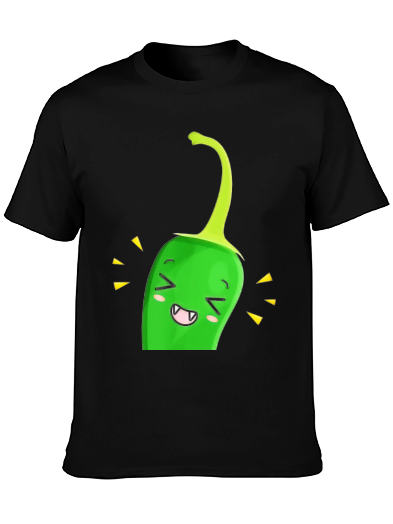 Kawaii Green Pepper Black T-Shirt