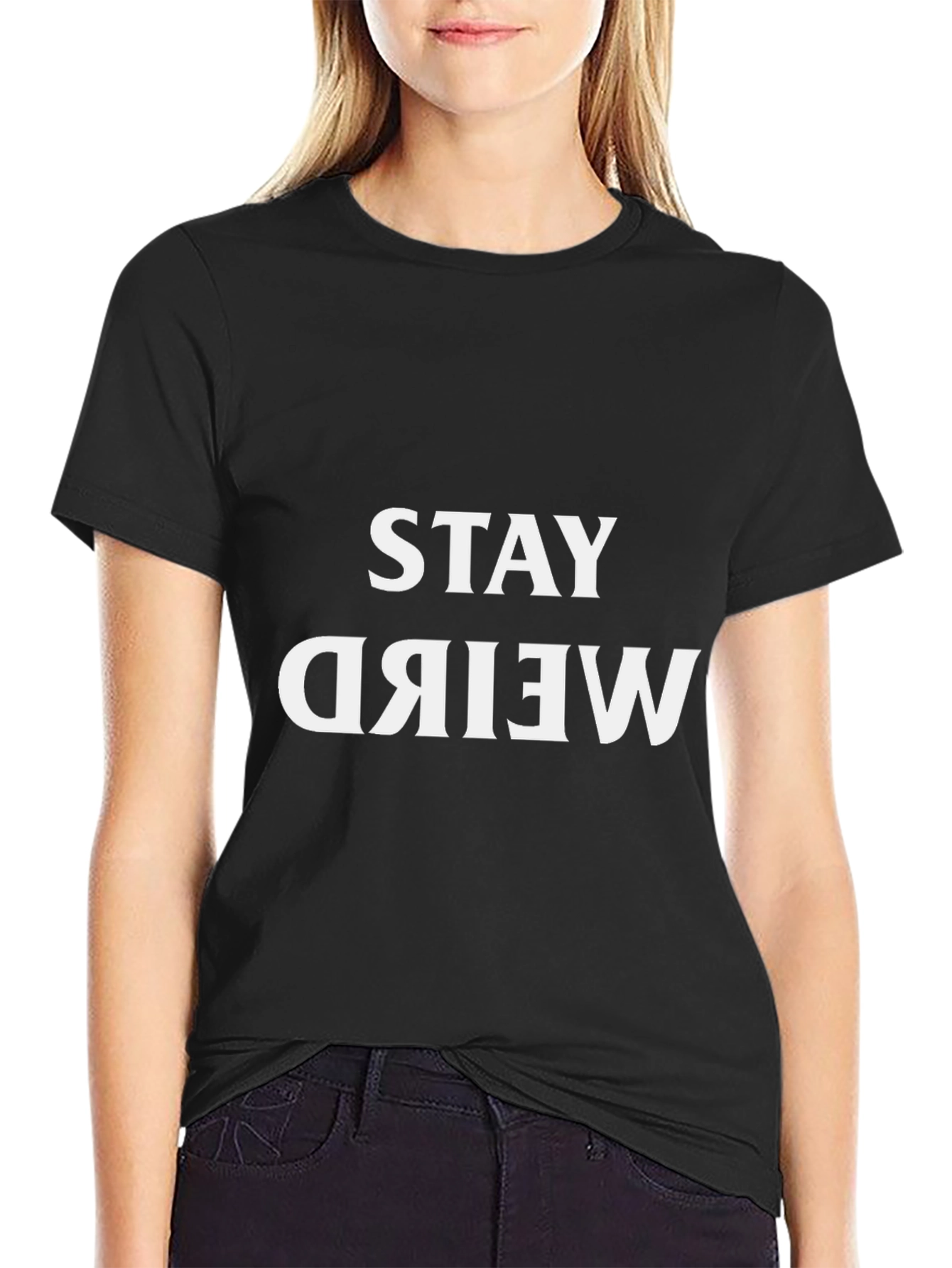 Stay Weird Graphic Tee - Black Cotton Casual T-Shirt