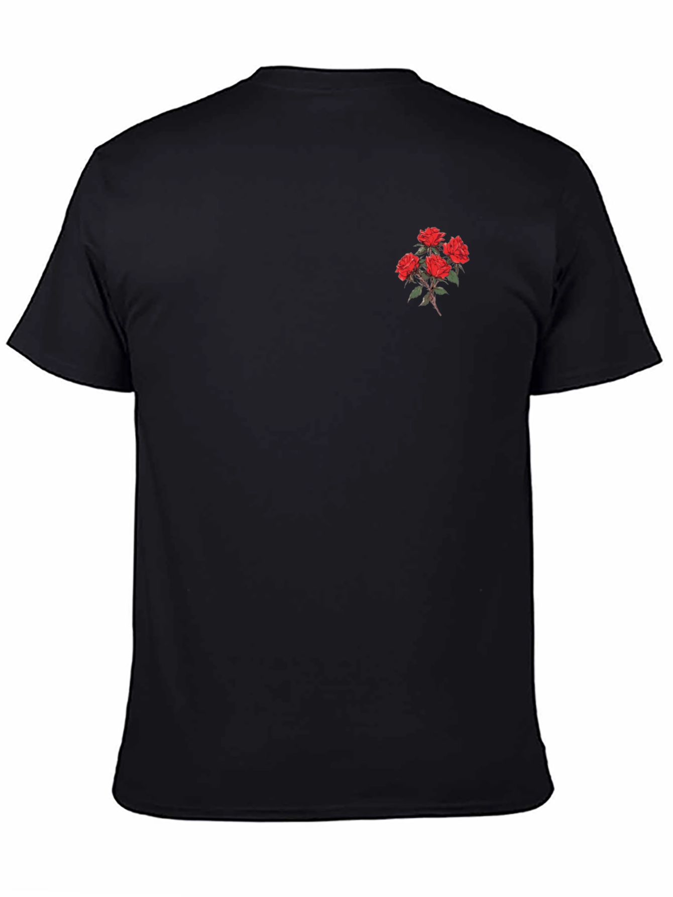 Black T-Shirt with Printed Rose Detail