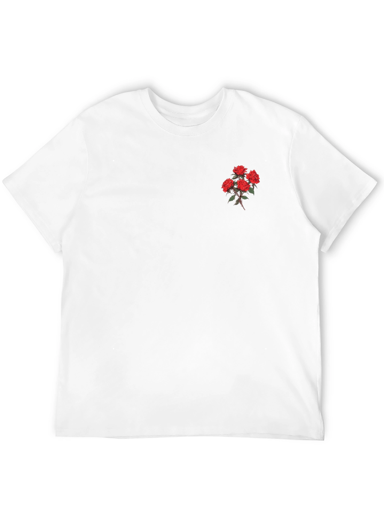 Black T-Shirt with Printed Rose Detail