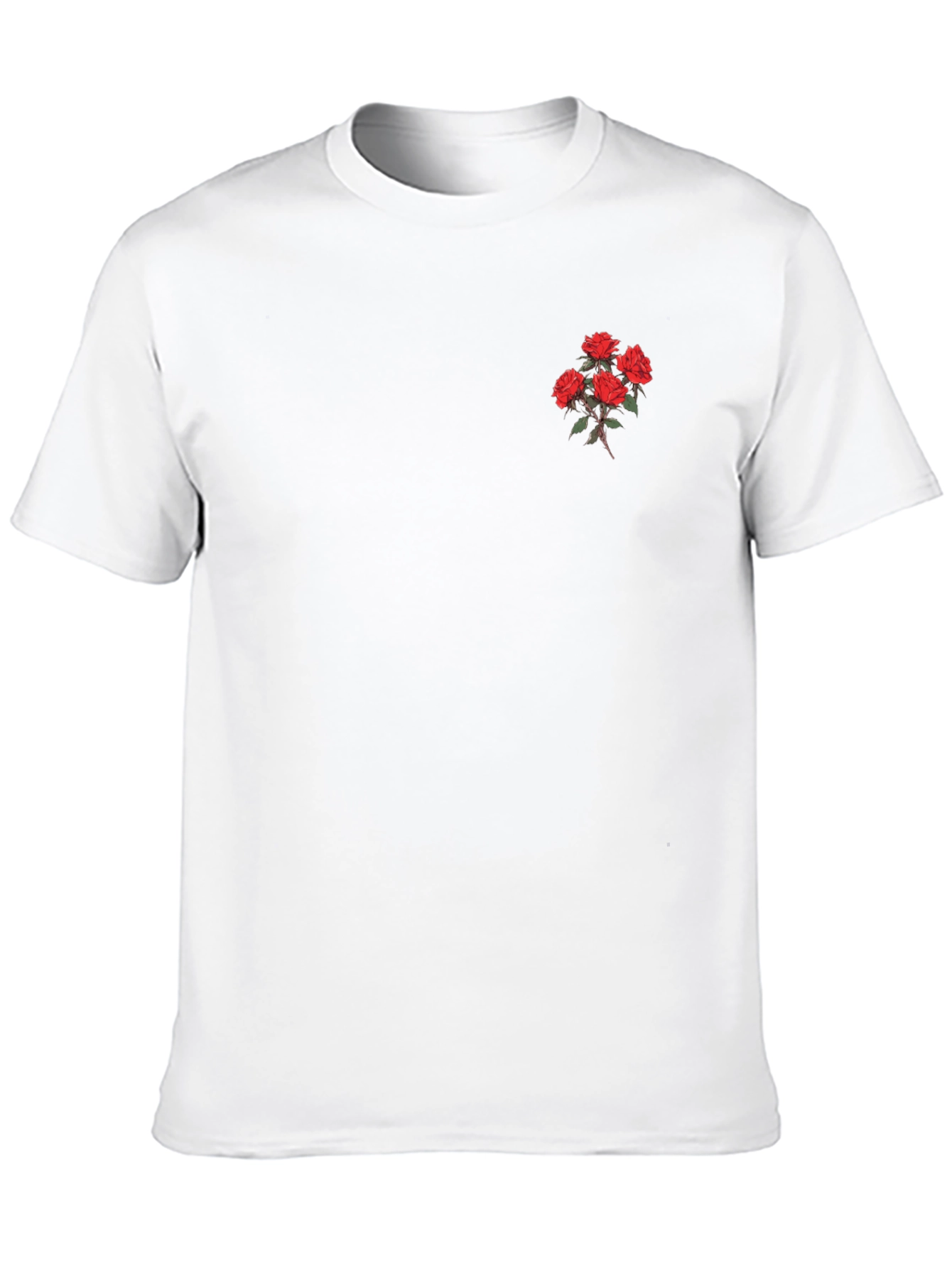 Black T-Shirt with Printed Rose Detail