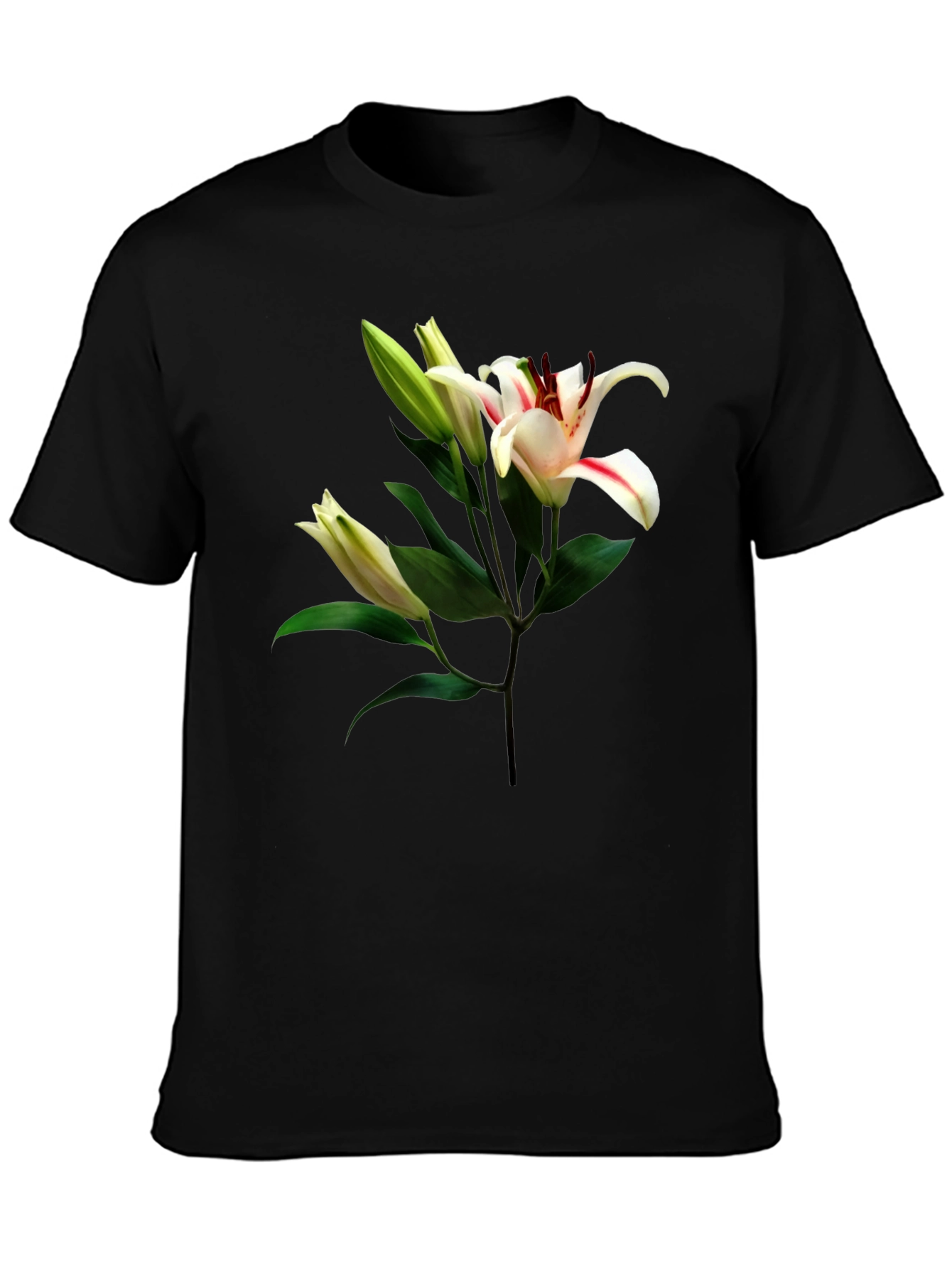 Floral Lily Print Black T-Shirt