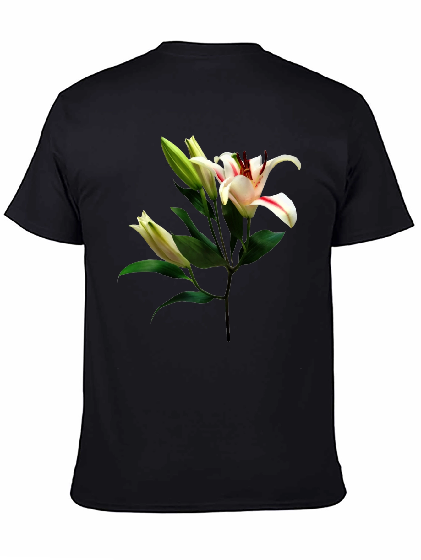 Floral Lily Print Black T-Shirt